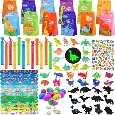 144 Pcs Dinosaur Party Favors for 12 Kids - Dino Birthday Party Supplies Include - Image 1 of 4