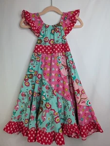 Girls JELLY THE PUG Cotton Dress - Sz 5 - Pink/Red/Green/Blue FLORAL w/ RUFFLES - Picture 1 of 5