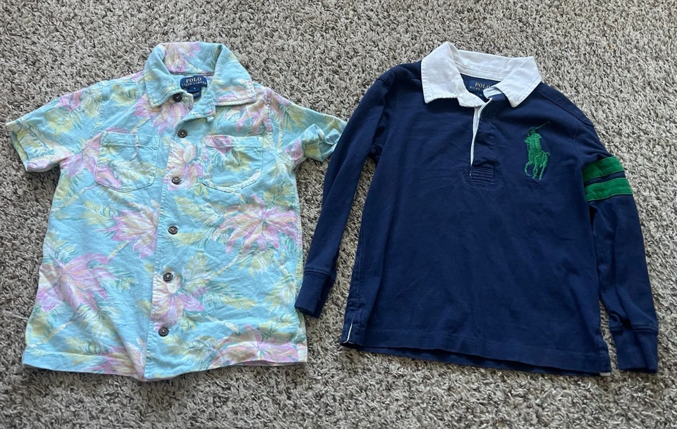 Polo Ralph Lauren Kids Shirt Boys 4 LOT of 2 Rugby Loop Collar - Image 1 of 4