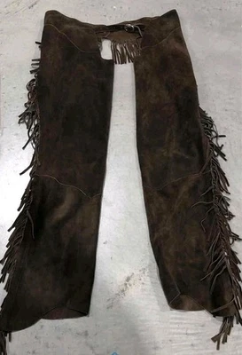 NOVO COM ETIQUETAS EQUI-GRIP XL MARROM FRANJA OCIDENTAL CHAPS CAMURÇA ESTILO COURO 34""-40"" - Imagem 1 de 4