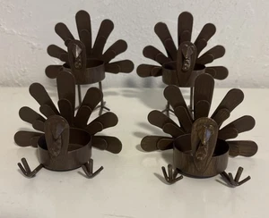 Metal Turkey Candle Holders Set of 4- 2 standing, 2 sitting- Thanksgiving - Picture 1 of 4