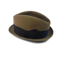 Vintage Stetson Stetsonian Fedora Hat Size 7 Brown Crafted Edge Center Dent