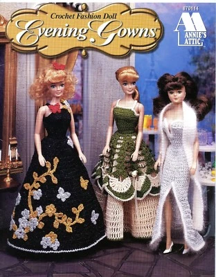 Annie's Attic Crochet Fashion Doll Evening Gowns Pattern Booklet #870114 Barbie - Image 1 of 2
