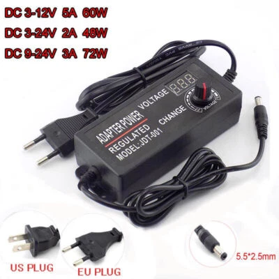 Variable Adjustable Voltage 3-12V 3-24V 9-24V AC/DC Power Supply Adapter display - Image 1 of 4