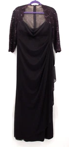 Xscape by Joanna Chen Lace Formal Gown Womens Sz 14P Plum Sheer Sequin Lace - Picture 1 of 16