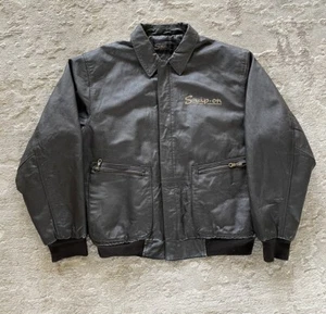 90s Snap On Tools Brown Leather Bomber Jacket Quilt Lined Size XL - Picture 1 of 5