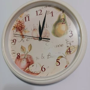 Living Solutions Wall Clock 10" Fruit Bless this House Grace Cream Colored - Picture 1 of 4