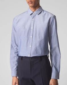 HUGO BOSS Cotton Blue Slim Fitted mens Casual Shirt MEDIUM - Picture 1 of 4