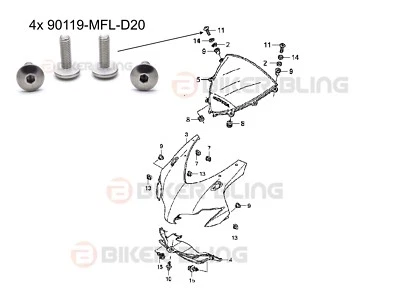 4x Tornillos Parabrisas Acero Inoxidable Honda CBR1000RR 2010-2011 90119-MFL-D20 Foto 1 de 3
