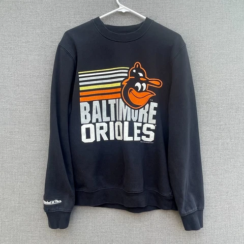 Baltimore Orioles Men's Sweatshirt Medium Black Crewneck Baseball MLB Mitchell Cover