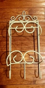 FABULOUS Old Vintage Cast Iron 2 Tier Shelf W/Hooks Twisted Metal White - Picture 1 of 6