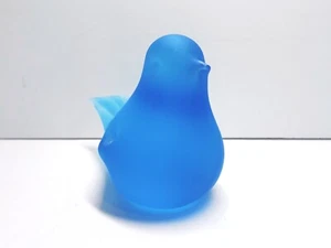 Vintage Frosted Satin Glass Blue Bird Of Happiness Figurine Paperweight 3" - Picture 1 of 12