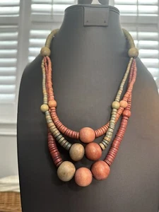 Collar de cuentas de madera ligero verde castaño rojizo ámbar moda de otoño FF21 - Imagen 1 de 10