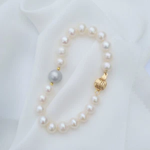 7.5-8" Gorgeous AAA+ South Sea Genuine White/Gray Pearl Bracelet 14k Gold P - Picture 1 of 6