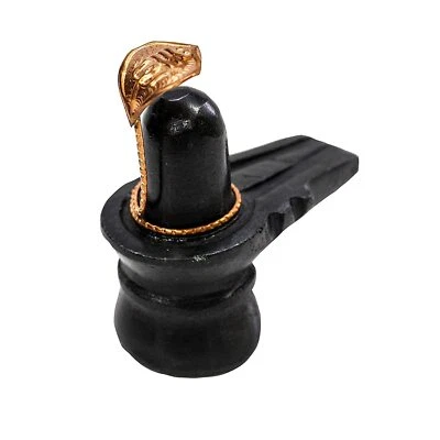Shivling negro para templo doméstico mármol Shivling Shivlingam ídolo con serpiente de cobre Foto 1 de 2