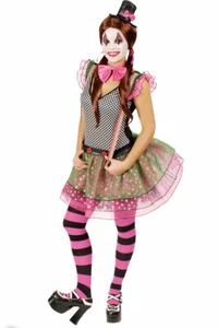 Clown Kostüm Damen Harlekin Pierrot Kleid Narren bunt Hut Fliege Fasching KK - Bild 1 von 5
