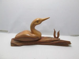 Hand Carved Wooden Duck/Loon on Driftwood base -13' X 6" Signed - Picture 1 of 9
