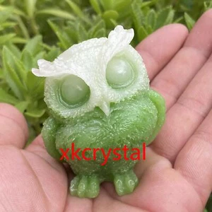2.2" Luminous Smelting Stone green Owl Carved Sculpture Resin Reiki 1pcs - Picture 1 of 8