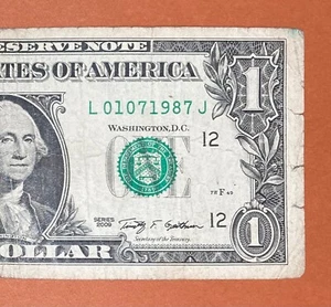 January 7, 1987 ; 1 July 1987 ( L 01071987 J ) Birthday Note $1 One Dollar Bill - Picture 1 of 3