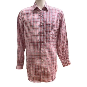 Peter Millar Button Down Shirt 100% Linen Men Sz M Medium  Checked Sleeve - Picture 1 of 9