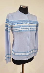 Woolovers Fair Isle Cardigan Size Small 8/10 Blue Christmas Pure Merino Wool  - Bild 1 von 9