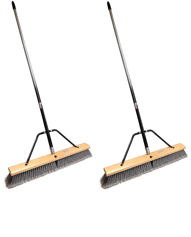 24" Multi-Surface Push Broom with Silver/Black Handle (2 Pack) - Image 1 of 3