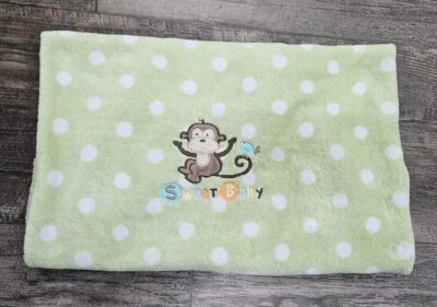 Garanimals Green White Polka Dot Sweet BABY Monkey Fleece Baby Blanket - Image 1 of 4
