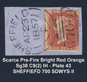 QV  Sg38 C9(2) IH- Plate 43 Scarce Pre-Fire Bright Red Orange. SHEFFIELD 700 - Picture 1 of 4