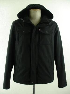 Men's S Levi's Black Soft Shell Sherpa Lined Hooded Storm Coat Jacket Parka Knit - Image 1 of 4
