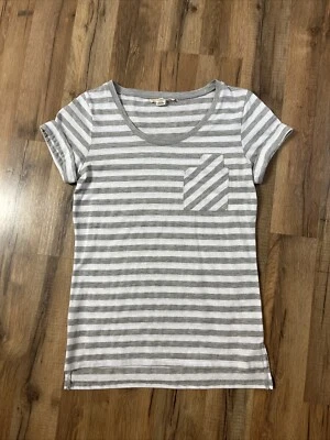 Camiseta Top Blusa Derek Heart Para Mujer Talla S Gris Blanco Rayas Mangas Cortas Foto 1 de 4