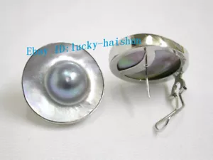 Pendientes de perlas Mabe Mar del Sur gris plata bleb redondo natural 22 mm 925sc j1927 - Imagen 1 de 2