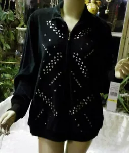 Alfred Dunner Grommet Jacket Size M Black W Silver Brad Long Sleeve Pockets Zips - Picture 1 of 11