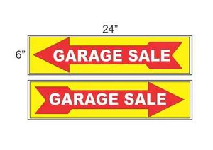 GARAGE SALE ARROW YELLOW & RED 6"x24" Plastic SIGNS Buy 1 Get 1 FREE 2 Sided - Picture 1 of 3