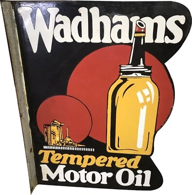 PORCELIAN WADHAMS MOTOR ENAMEL SIGN SIZE 24X18 DOUBLE SIDED INCHES WITH FLANGE - Image 1 of 2