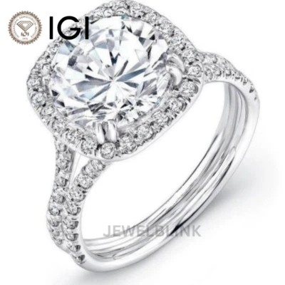 2.5 CT G VS1 Cushion Cut Lab Grown Diamond Halo Engagement Wedding 14K Gold Ring - Image 1 of 4