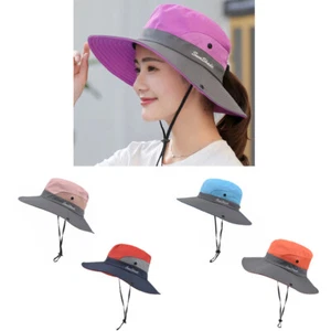 Haute Edition Women's Wide Brim UV Protection Mesh Sun Hat with Ponytail Hole - Picture 1 of 16