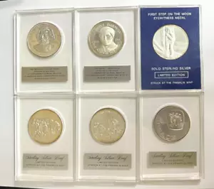 LOTTO DI 6 MEDAGLIE ARGENTO STERLING PROOF THE FRANKLIN MINT IN SUPPORTI LUCITE - Foto 1 di 8