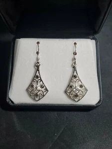 Sterling Silver Hanging Earrings With Black And Clear Stones - Picture 1 of 9