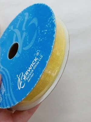 Полосатая шифоновая желтая лента Berwick 5/8 дюйма X 50 ярдов - Изображение 1 из 4