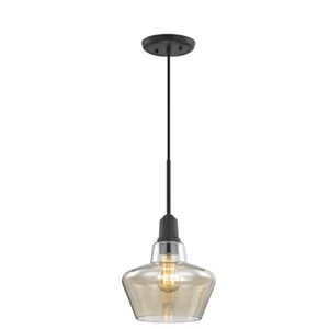 Colgante de 1 luz para decoradores del hogar con pantalla de vidrio enchapado en ámbar - Imagen 1 de 5