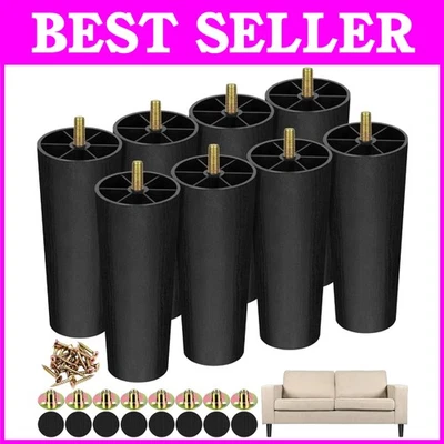 Tapered Sofa Legs 6 Inch Black - Chair Couch Furniture Feet - Image 1 of 4