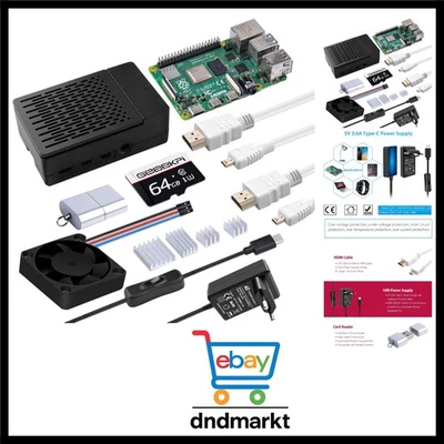 Raspberry Pi 4 4GB Bundle Starter Kit inklusive 64GB SD Karte Gehäuse Lüfter ... - Bild 1 von 4