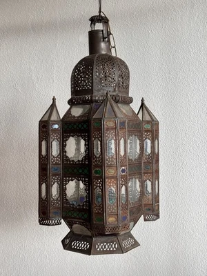 ANCIENNE LANTERNE MAROCAINE ÉPOQUE DÉBUT XXème SUSPENSION ORIENTALE - Photo 1/4