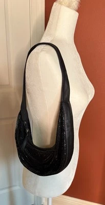 Vintage Y2K Fashion Express Black Sequin Chainmail Boho Hobo Bag - Image 1 of 2