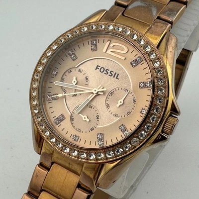 Reloj Cuarzo Fossil ES-2611 Mujer 100m Oro Rosa Acero Día Fecha Batería Nueva Foto 1 de 4