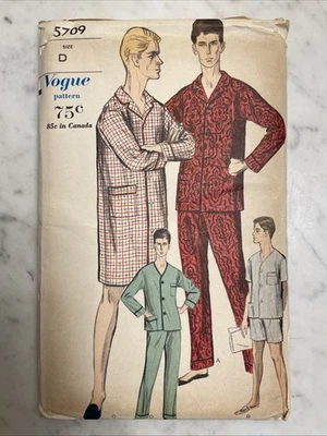 Vintage 1960s Vogue 5709 Mens Pajama Sleepcoat Pattern Size D MCM Uncut - Image 1 of 4