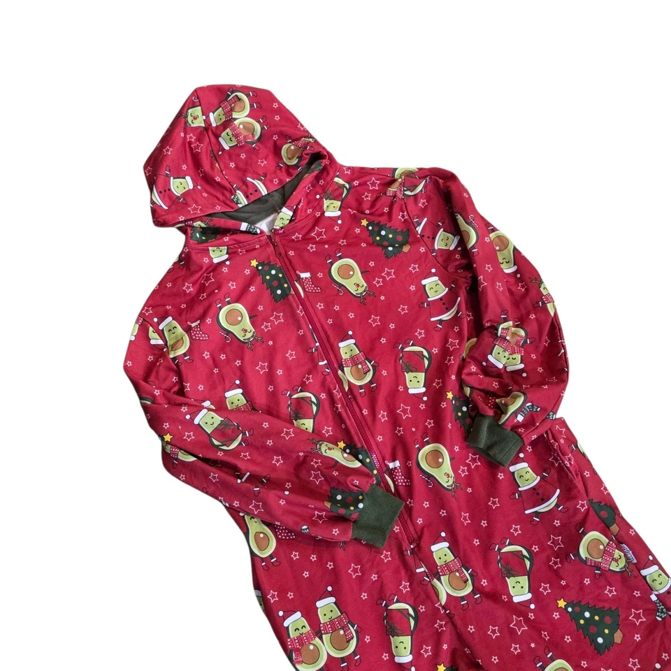 Funziez Navidad Aguacate Pijama Una Pieza Mono Con Capucha Rojo Mediano LEER Foto 1 de 4