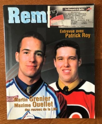 Esbozo de boleto de revista del programa Quebec Remparts QMJHL LHJMQ 1999-2000 Patrick Roy Foto 1 de 2
