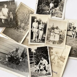 Vintage B&W Snapshot Lot Of 10 Adorable Dog Variety Children Hunting Cute Puppy - Picture 1 of 15
