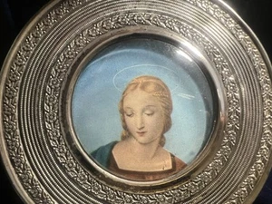 🔴 Ciondolo medaglione miniatura Madonna cornice ARGENTO 800 vintage - Imagen 1 de 9